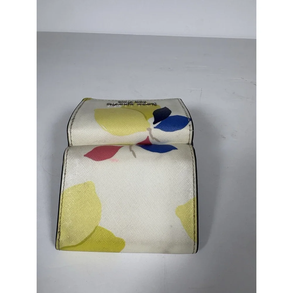 Kate Spade Cameron Lemon Zest Wallet White Multi Floral Fruit Navy Blue
